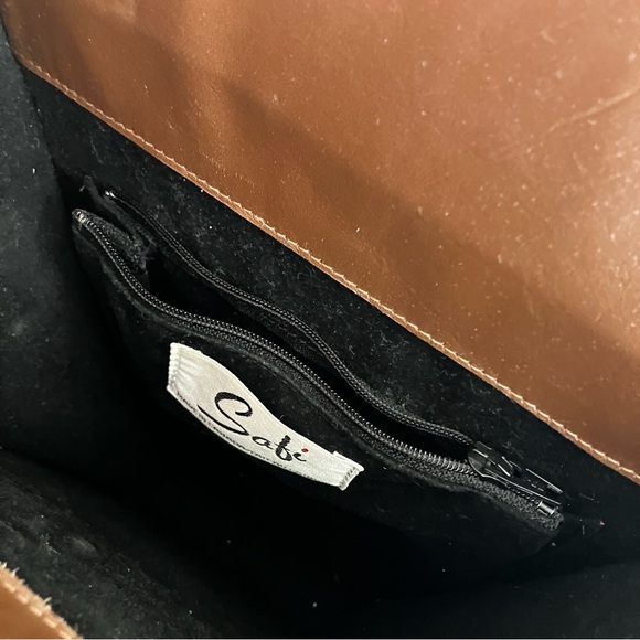 VTG Safi brown leather rectangular bag w/chain shoulder strap - Picture 5 of 10